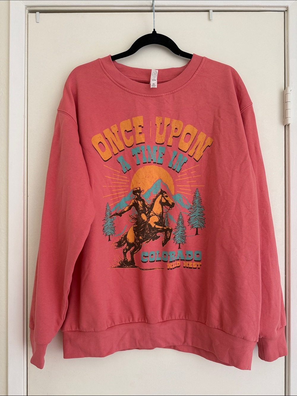 Coral Graphic Crewneck Sweatshirt - "Once Upon a Time in Colorado" size XL